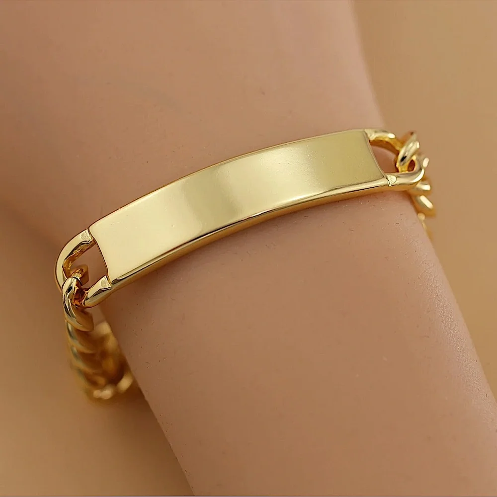 Gold Plated Name Tag Cuban Unisex Chain Link Bracelet - Picture 10 of 10